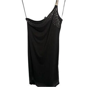 Express size 12 black one shoulder dress silver studded ,silver mesh detail